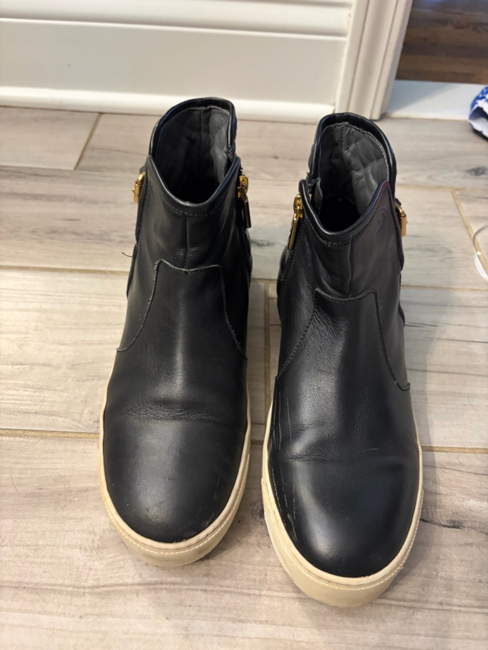 Black Leather Ankle Boots with Cream Sole
